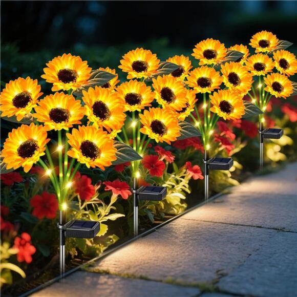 Sunflower Solar Lights Outdoor Decor, 4 Pack Solar Garden Decor 24 Waterproof - Picture 1 of 7
